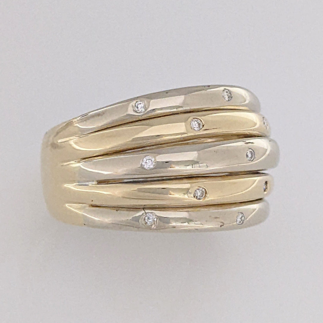 14K TWO-TONE DIAMOND ROUND (13) BEAD SET MELEE ESTATE SHRIMP RING 7.3 GRAMS