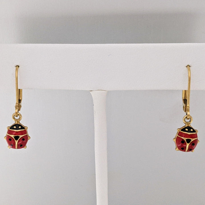 10K LADYBUG ENAMEL LEVERBACK ESTATE EARRINGS 1.7 GRAMS