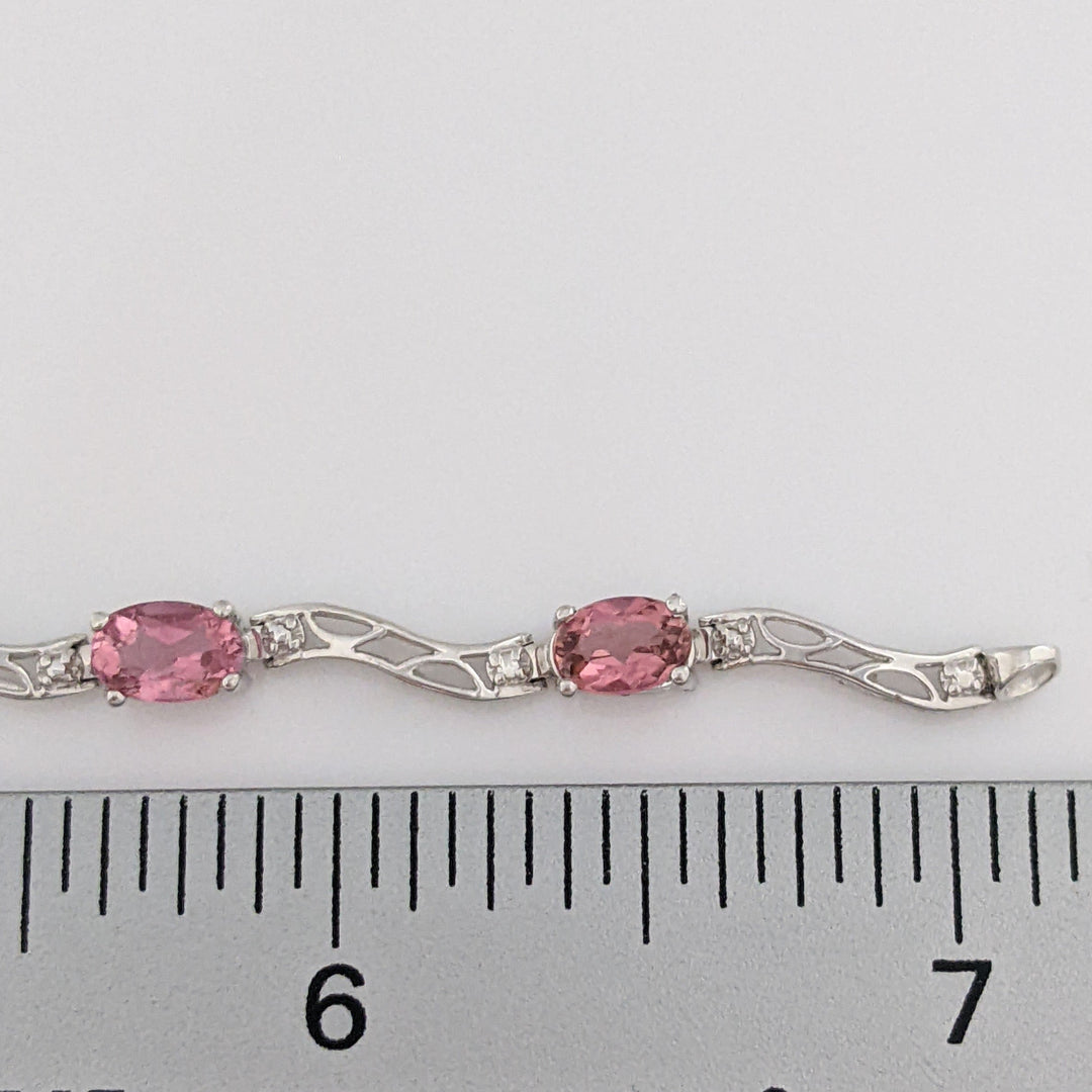 10K WHITE PINK TOURMALINE OVAL (9) 4X6 WITH (2) MELEE ESTATE BRACELET 5.2 GRAMS