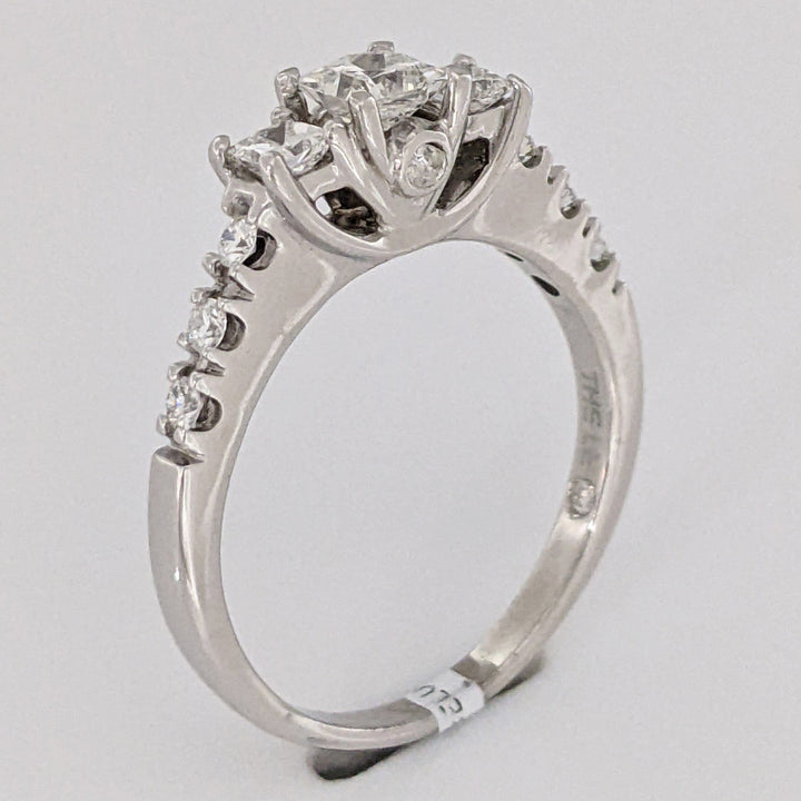 14K WHITE .97 CARAT TOTAL WEIGHT SI2 H DIAMOND PRINCESS CUT (3) ROUND (8) ESTATE HALO LEO RING 4.8 GRAMS