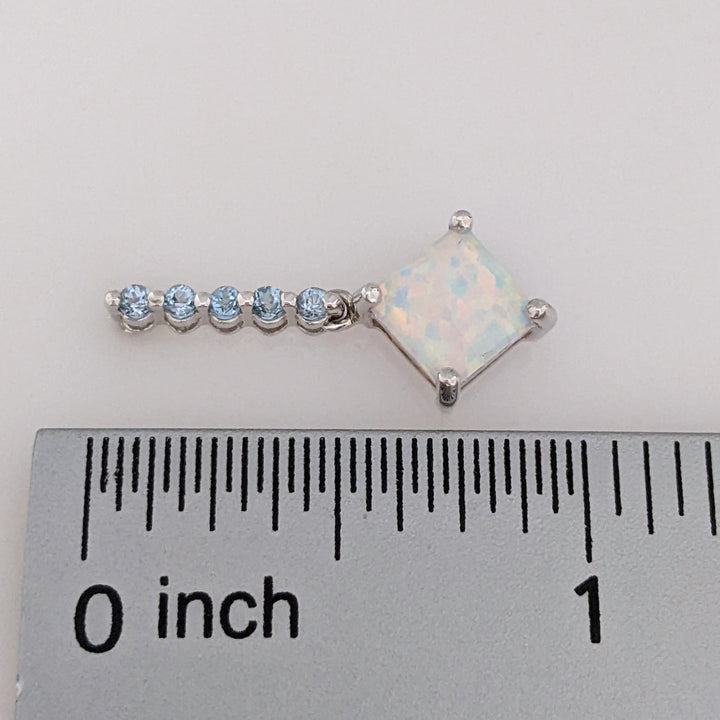 10K WHITE OPAL PRINCESS CUT 6.5MM (3) WITH BLUE TOPAZ ROUND (15) ESTATE RING & EARRING SET 4.3 GRAMS