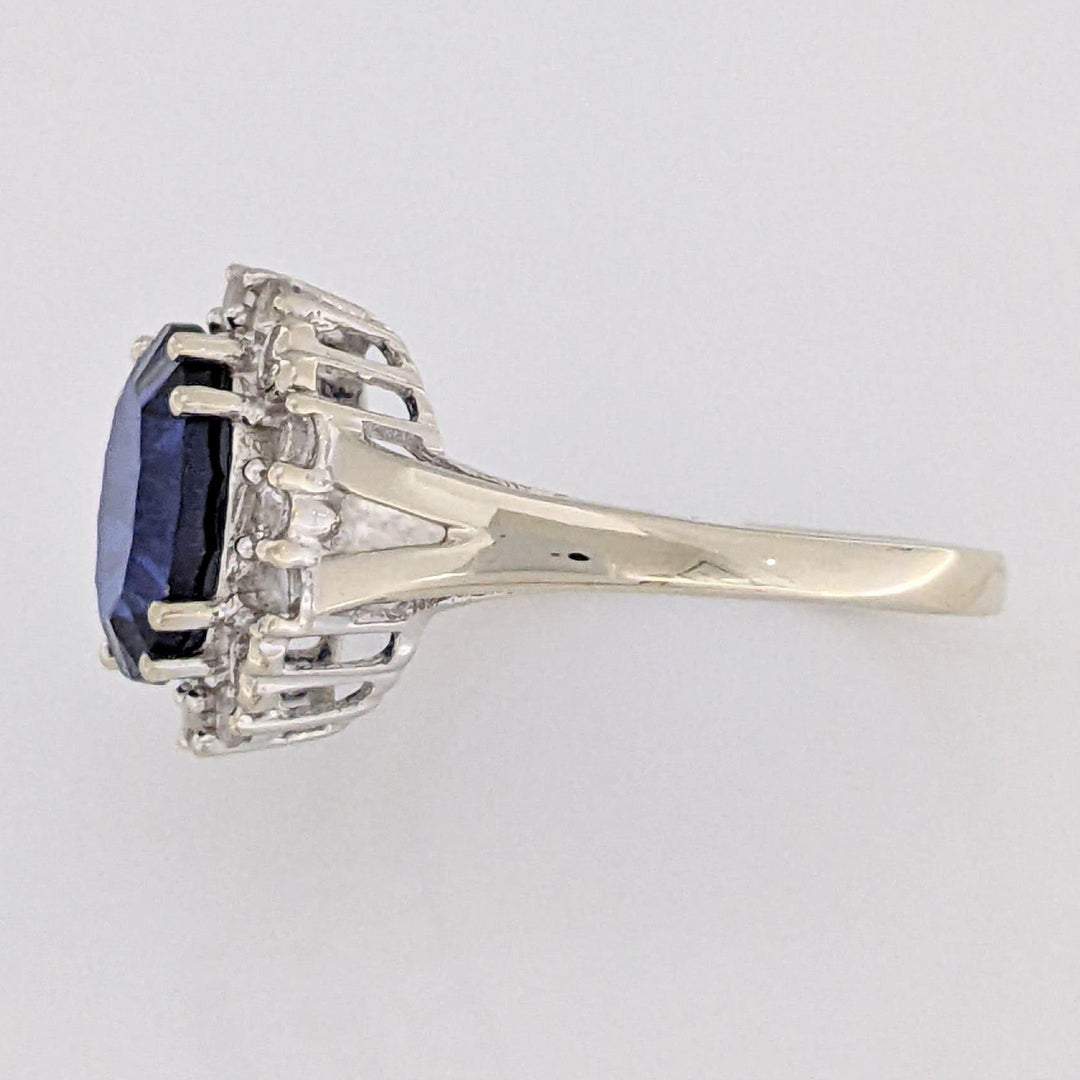 10K WHITE LAB-CREATED SAPPHIRE OVAL 8X10 WITH WHITE SAPPHIRE ESTATE RING 3.2 GRAMS