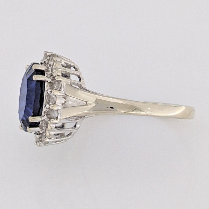 10K WHITE LAB-CREATED SAPPHIRE OVAL 8X10 WITH WHITE SAPPHIRE ESTATE RING 3.2 GRAMS