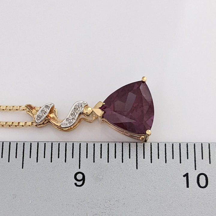 10K LAB-CREATED ALEXANDRITE TRILLION 12MM WITH (7) MELEE ESTATE PENDANT & 14K CHAIN 4.9 GRAMS