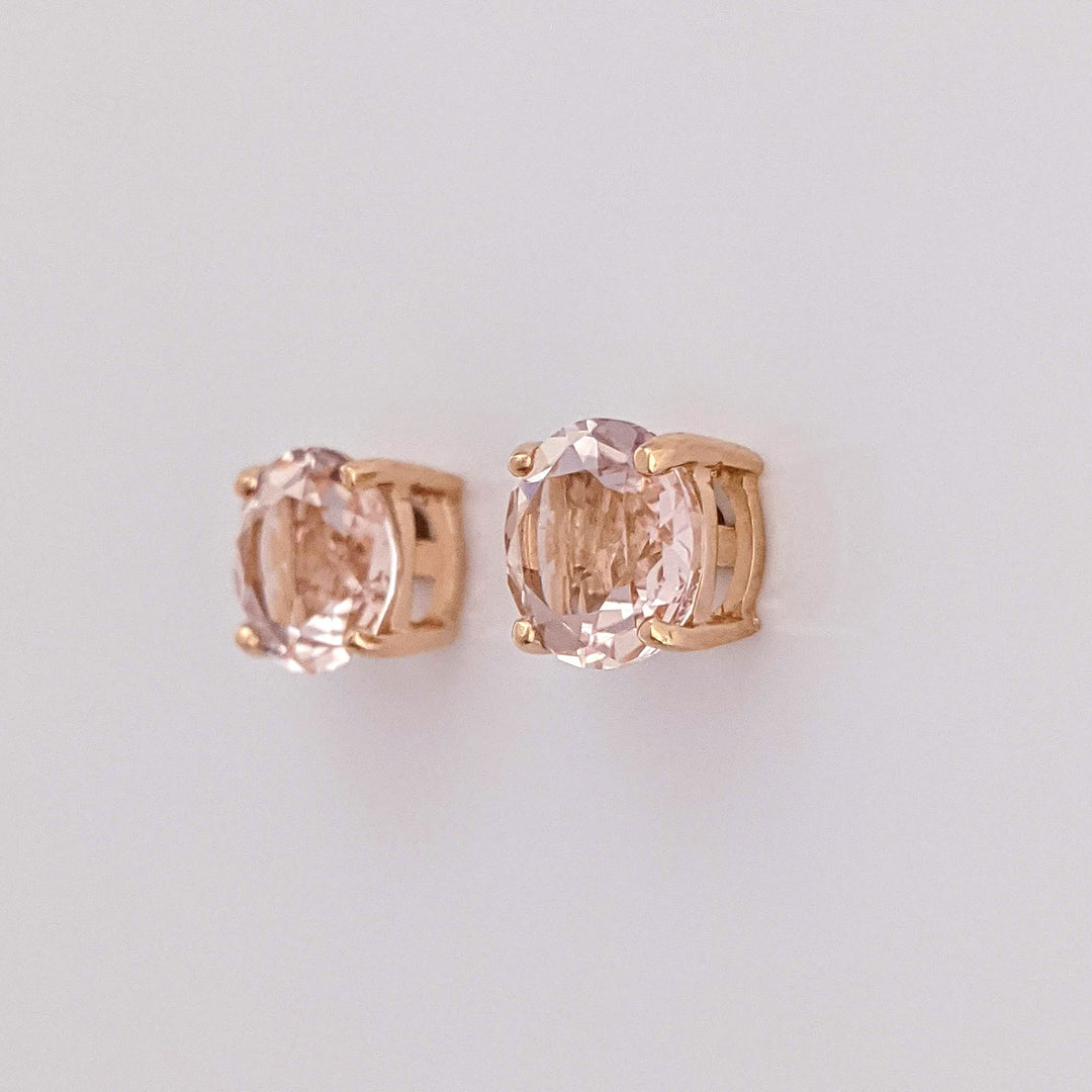 14K ROSE MORGANITE ROUND 7MM ESTATE STUD EARRINGS 1.4 GRAMS