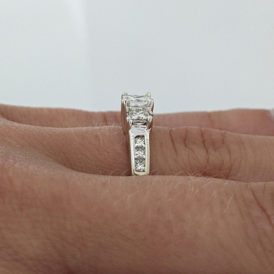 14K WHITE .97 CARAT TOTAL WEIGHT I1 J DIAMOND PRINCESS CUT (9) ESTATE TRINITY RING 3.1 GRAMS