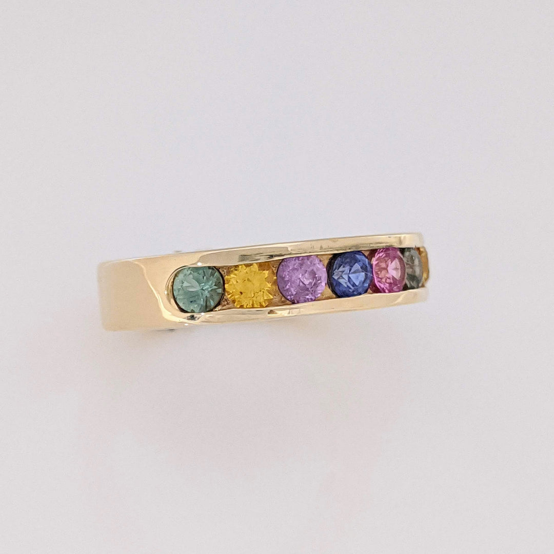 14K SAPPHIRE ROUND (10) MULTI- COLORED ESTATE CHANNEL BAND 6.5 GRAMS