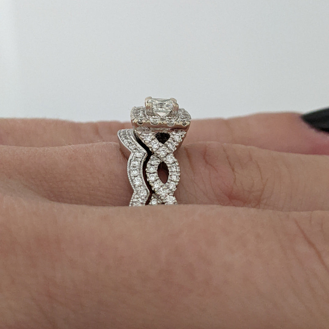 14K WHITE .85CTW SI2 I DIAMOND PRINCESSS CUT (1) ROUND (109) ESTATE RING/ BAND SET 7.5 GRAMS