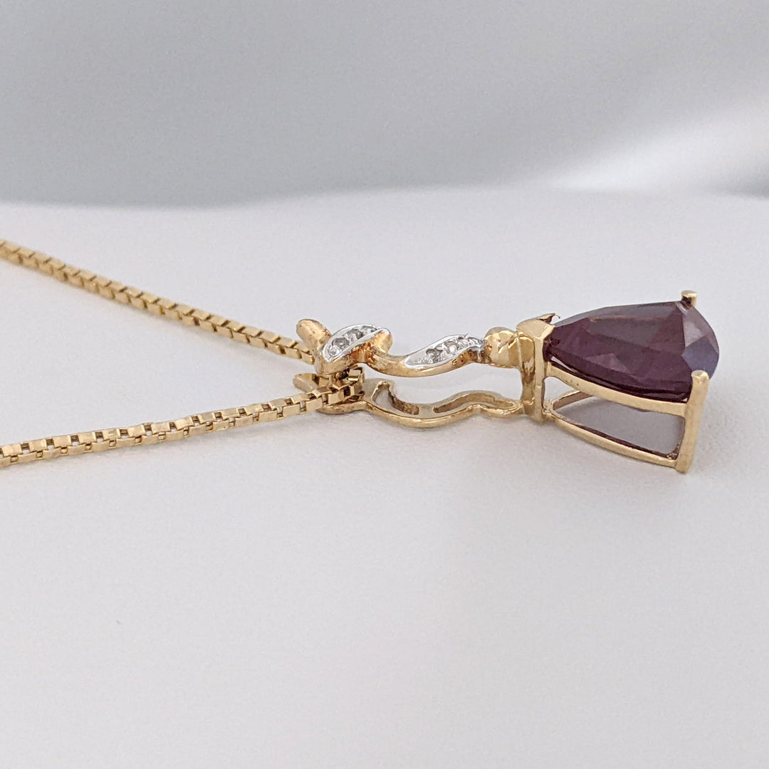10K LAB-CREATED ALEXANDRITE TRILLION 12MM WITH (7) MELEE ESTATE PENDANT & 14K CHAIN 4.9 GRAMS