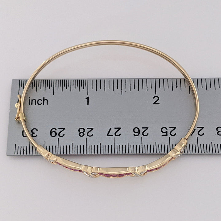 10K SYNTHETIC RUBY PRINCESS CUT (15) WITH (4) MELEE ESTATE BANGLE 5.9 GRAMS