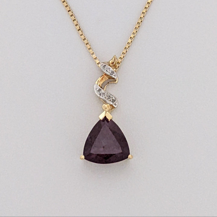 10K LAB-CREATED ALEXANDRITE TRILLION 12MM WITH (7) MELEE ESTATE PENDANT & 14K CHAIN 4.9 GRAMS