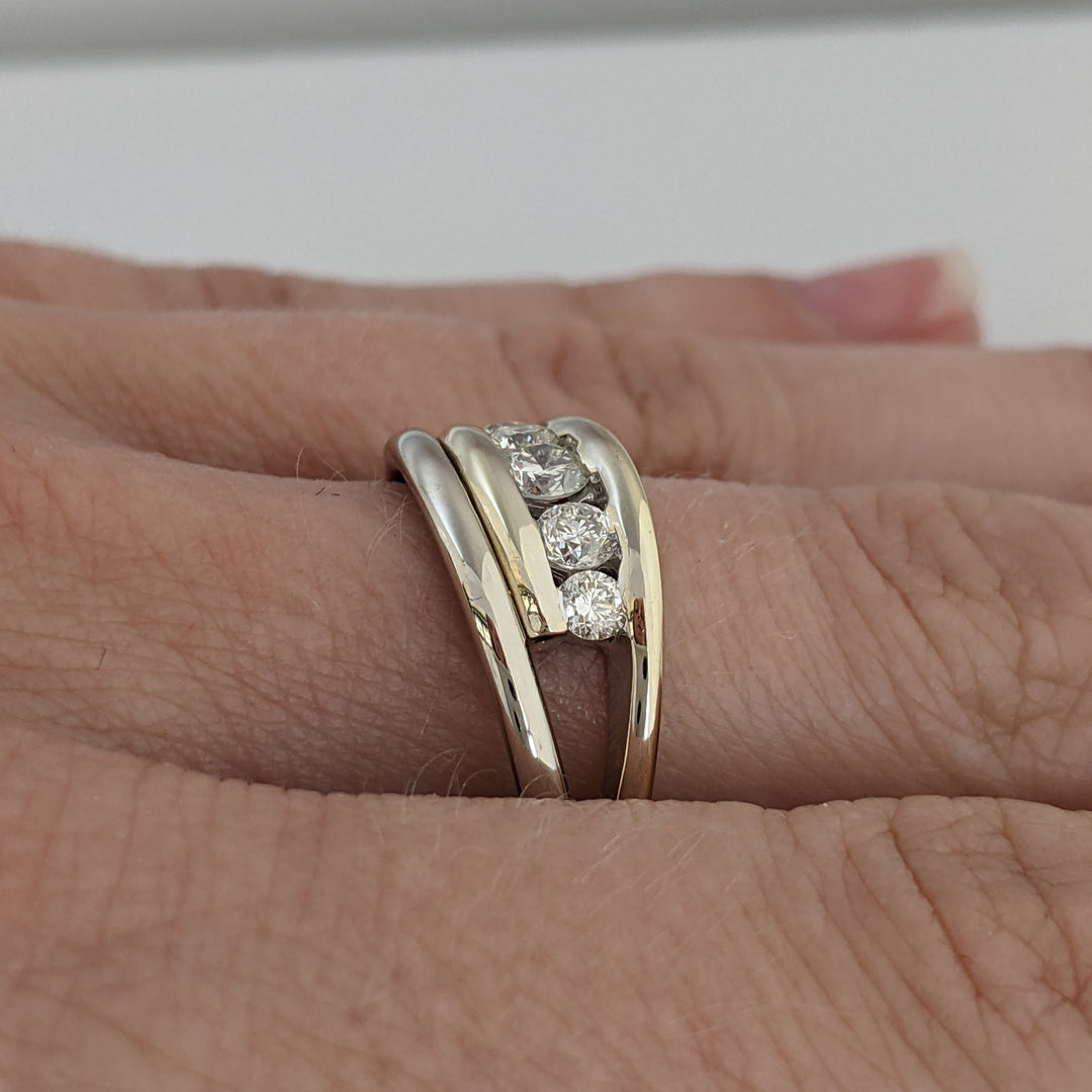 14K TWO-TONE .56 CARAT TOTAL WEIGHT I1 I DIAMOND ROUND (5) BYPASS ESTATE BAND 5.8 GRAMS