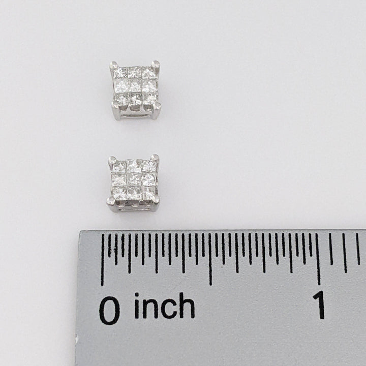 14K WHITE .54 CARAT TOTAL WEIGHT I1 H DIAMOND PRINCESS CUT (18) ESTATE STUD EARRINGS 1.5 GRAMS