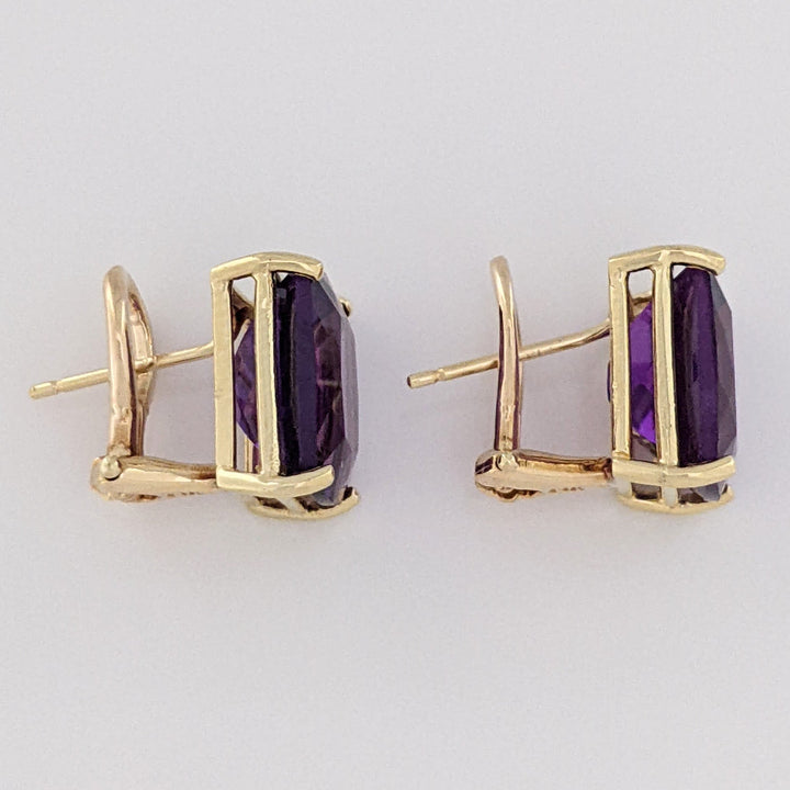 14K AMETHYST CUSHION CUT 9X11 OMEGA ESTATE EARRINGS 4.6 GRAMS