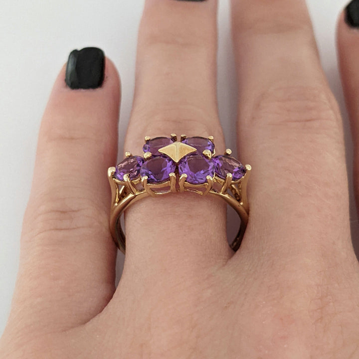 14K AMETHYST ROUND (6) 5MM ESTATE RING 3.1 GRAMS