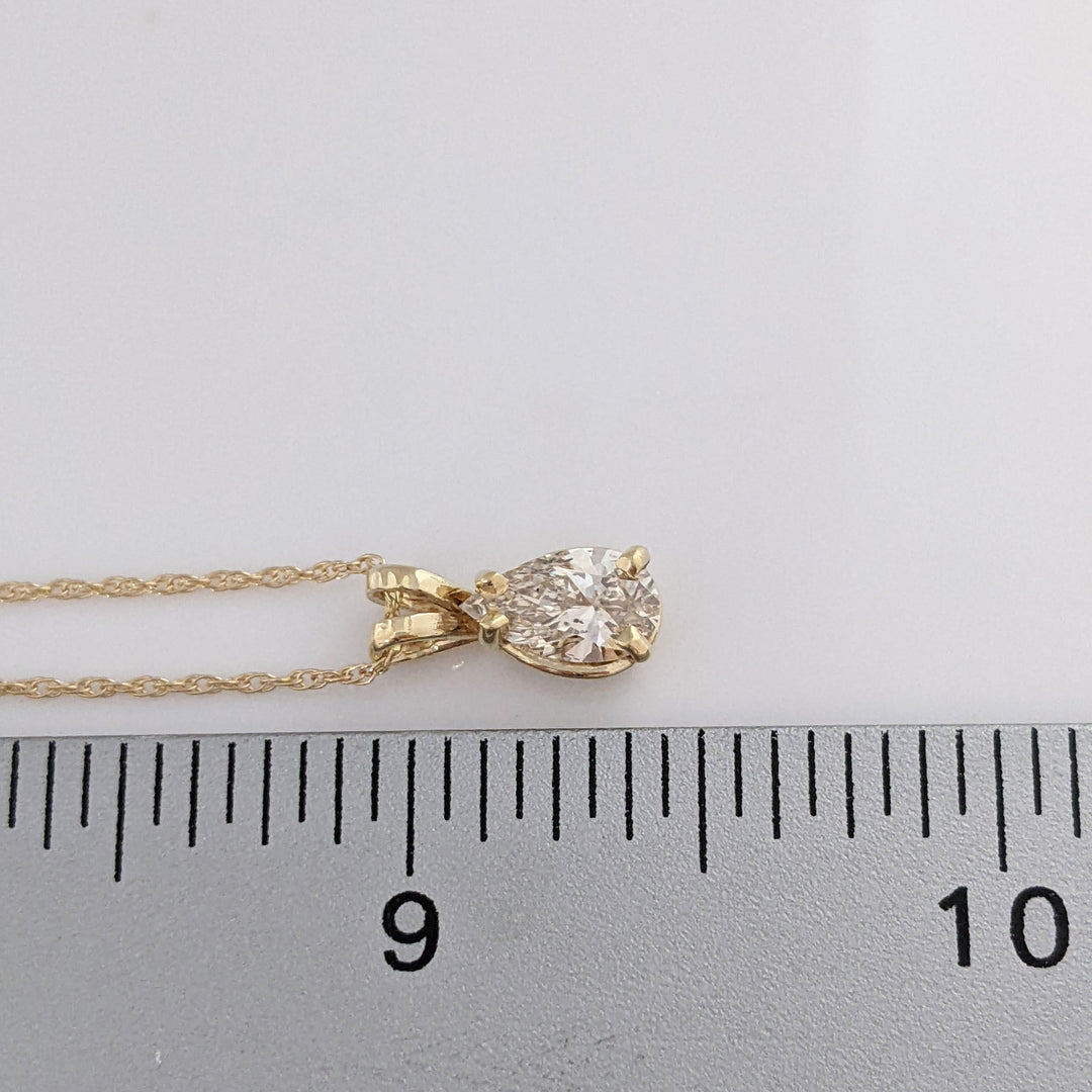 14K .87 CARAT TOTAL SI2 H DIAMOND PEAR ESTATE PENDANT & CHAIN 1.9 GRAMS
