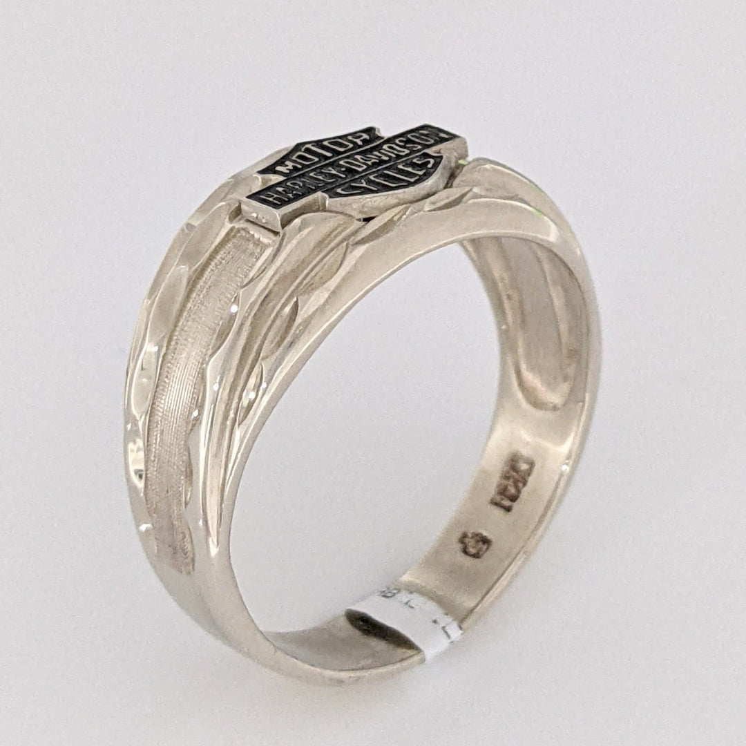 10K WHITE HARLEY DAVIDSON BLACK ENAMEL ESTATE RING 5.1 GRAMS