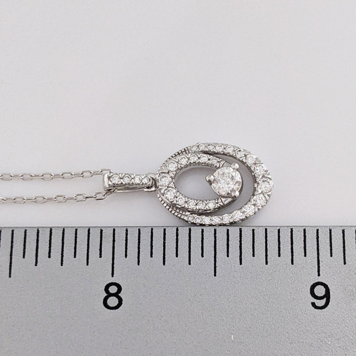 10K WHITE .48 CARAT TOTAL WEIGHT SI1 H DIAMOND ROUND (33) 2-OVAL ESTATE PENDANT & CHAIN 2.9 GRAMS