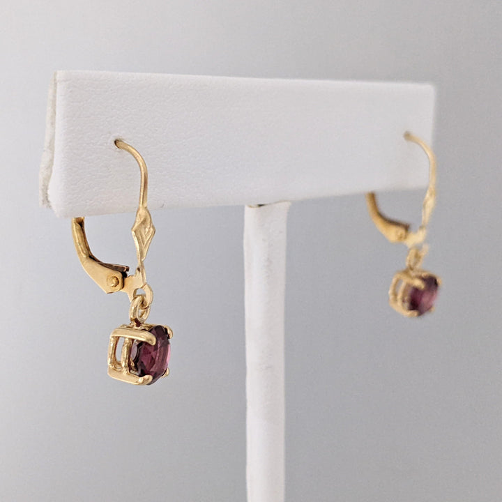 14K RHODOLITE GARNET ROUND 6MM LEVERBACK ESTATE EARRINGS 2.0 GRAMS