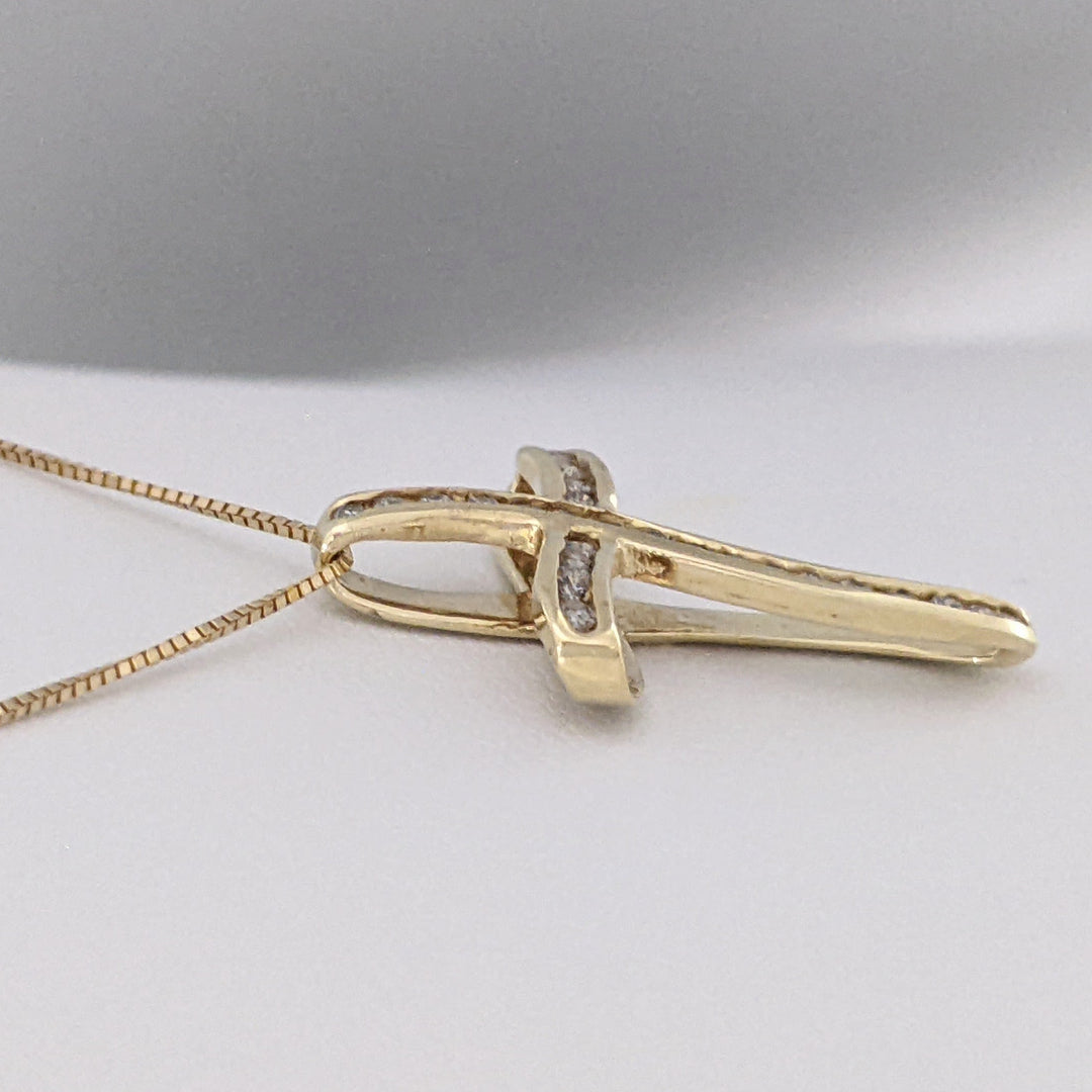 10K .25 CARAT TOTAL WEIGHT I1 I DIAMOND ROUND (25) ESTATE CROSS PENDANT &amp; 14K CHAIN 2.5 GRAMS
