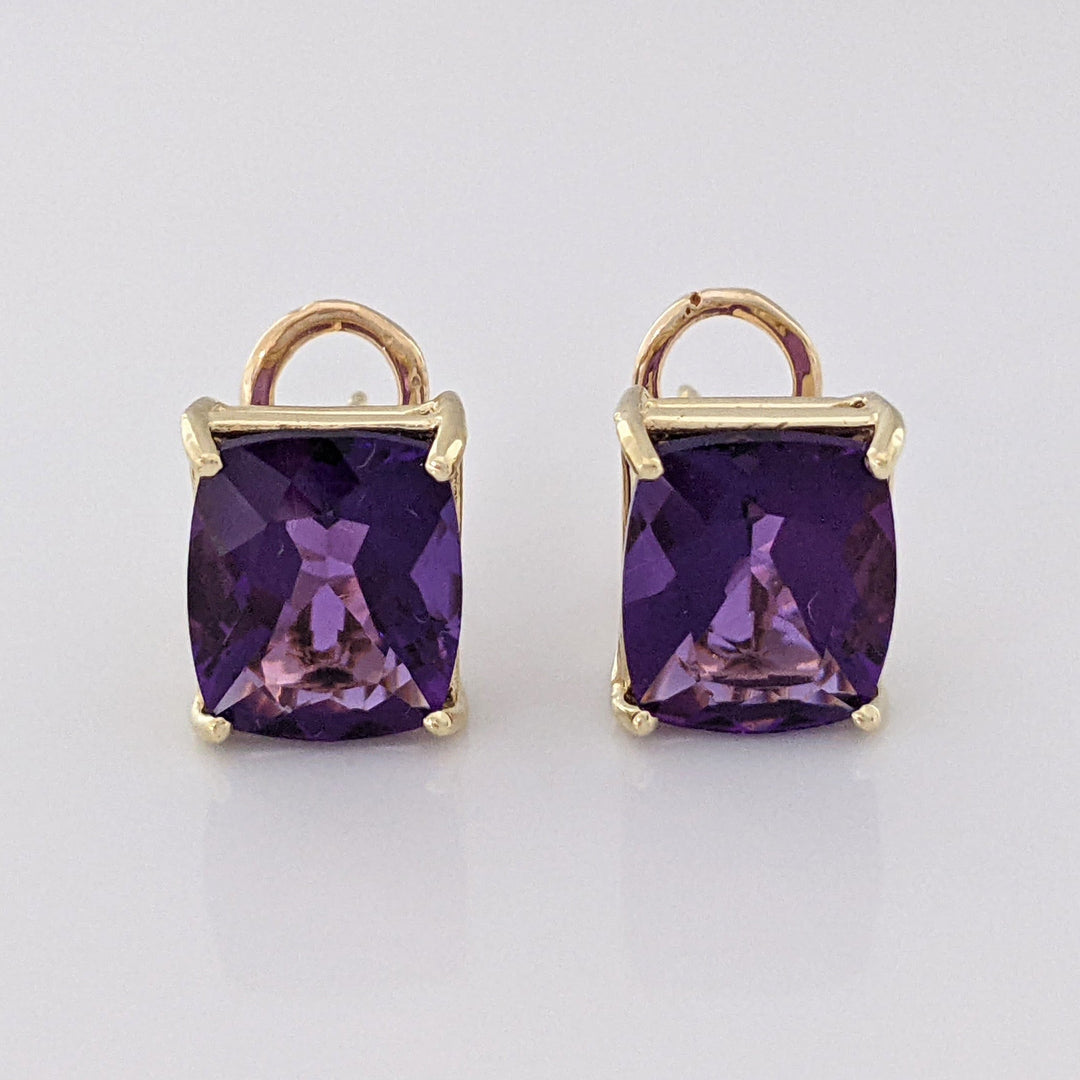 14K AMETHYST CUSHION CUT 9X11 OMEGA ESTATE EARRINGS 4.6 GRAMS