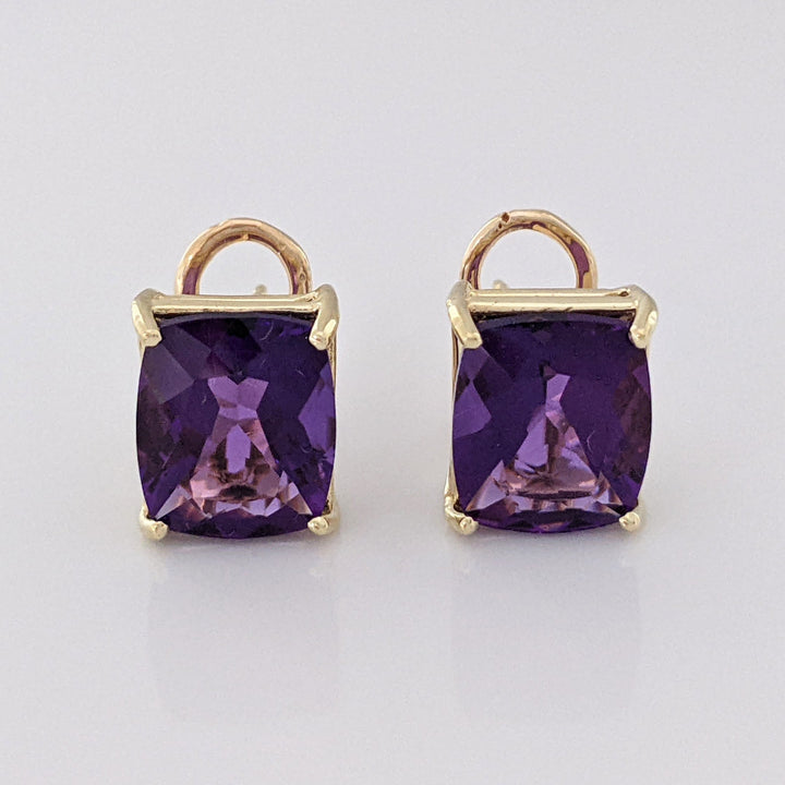 14K AMETHYST CUSHION CUT 9X11 OMEGA ESTATE EARRINGS 4.6 GRAMS