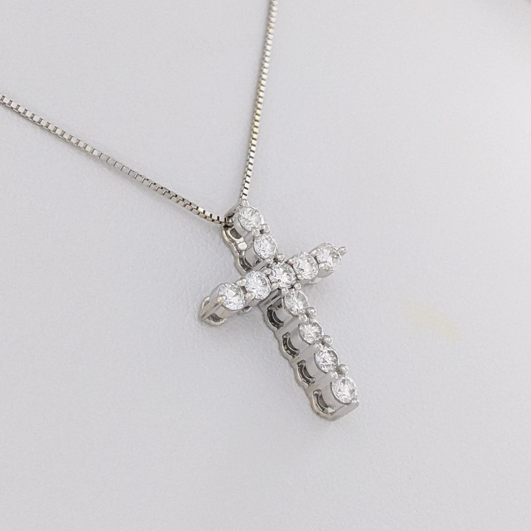 14K WHITE .44 CARAT TOTAL WEIGHT SI2 G DIAMOND ROUND (11) ESTATE CROSS PENDANT &amp; CHAIN 2.7 GRAMS
