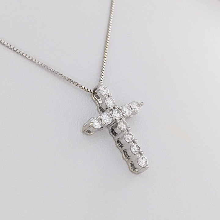 14K WHITE .44 CARAT TOTAL WEIGHT SI2 G DIAMOND ROUND (11) ESTATE CROSS PENDANT &amp; CHAIN 2.7 GRAMS