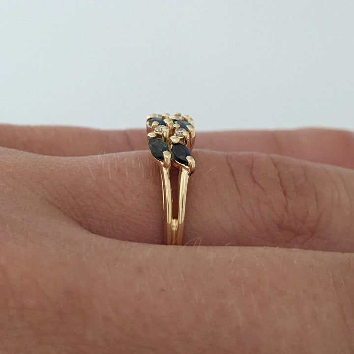 14K SAPPHIRE MARQUISE 2X4 WITH (4) DIAMONDS 2.2 GRAMS