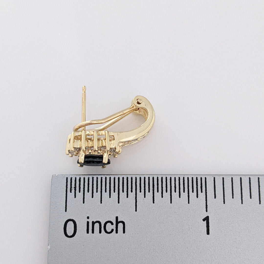 14K SAPPHIRE OVAL 4X6 WITH (36) MELEE ESTATE EARRINGS 4.7 GRAMS