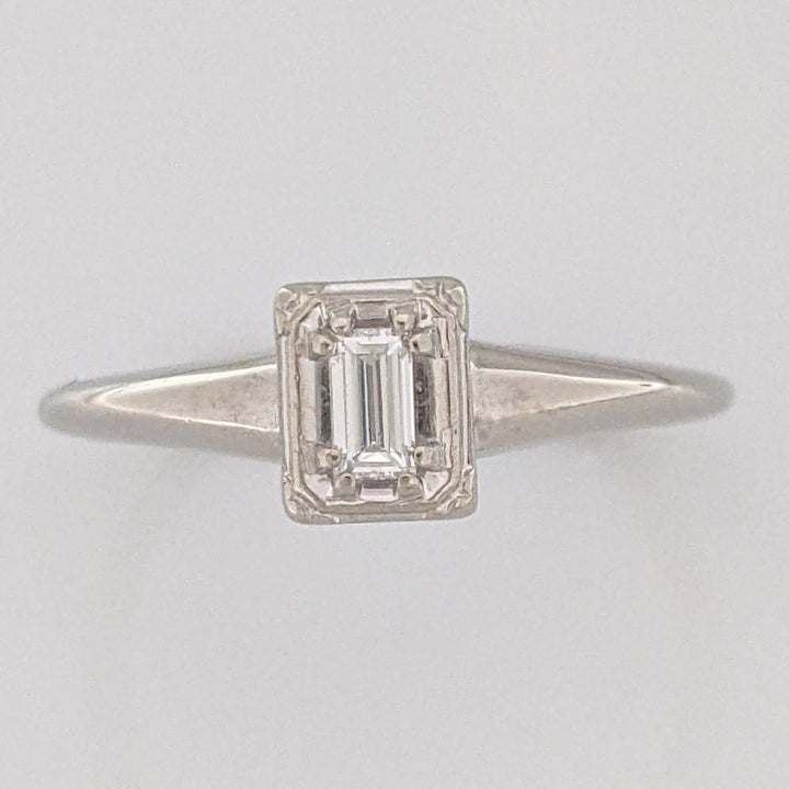 14K WHITE .25CT VS2 G DIAMOND EMERALD CUT GOLD FRAME ESTATE RING 2.3 GRAMS