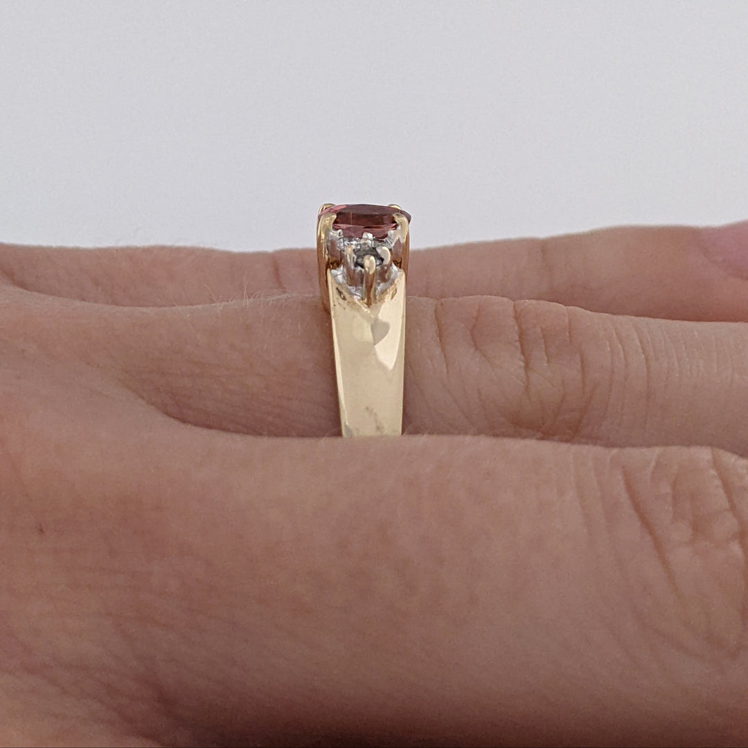 14K PINK TOURMALINE OVAL 4X6 WITH .15 DIAMOND TOTAL WEIGHT ESTATE RING 3.4 GRAMS