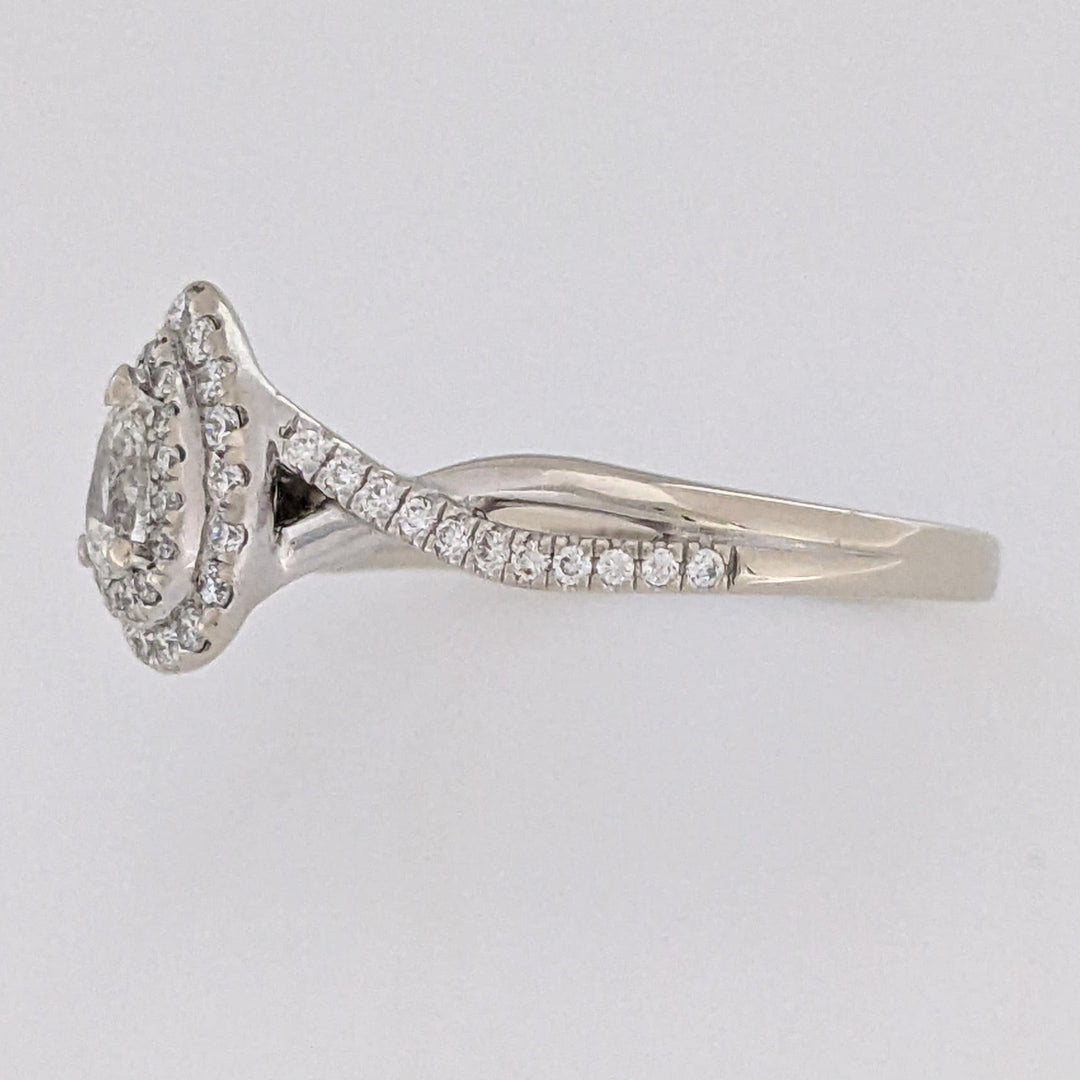14K WHITE .66 CARAT TOTAL WEIGHT SI1 H DIAMOND PEAR (1) ROUND (54) DOUBLE HALO ESTATE RING 3.0 GRAMS