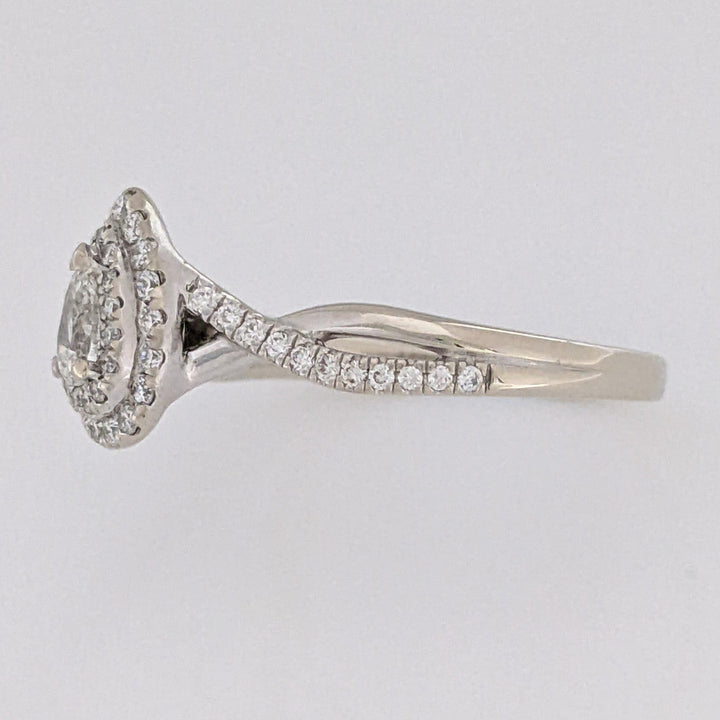 14K WHITE .66 CARAT TOTAL WEIGHT SI1 H DIAMOND PEAR (1) ROUND (54) DOUBLE HALO ESTATE RING 3.0 GRAMS