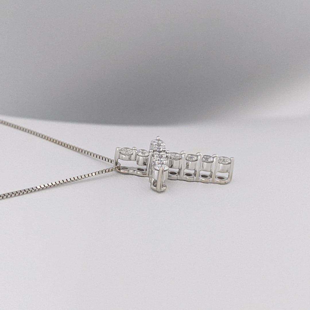 14K WHITE .44 CARAT TOTAL WEIGHT SI2 G DIAMOND ROUND (11) ESTATE CROSS PENDANT &amp; CHAIN 2.7 GRAMS