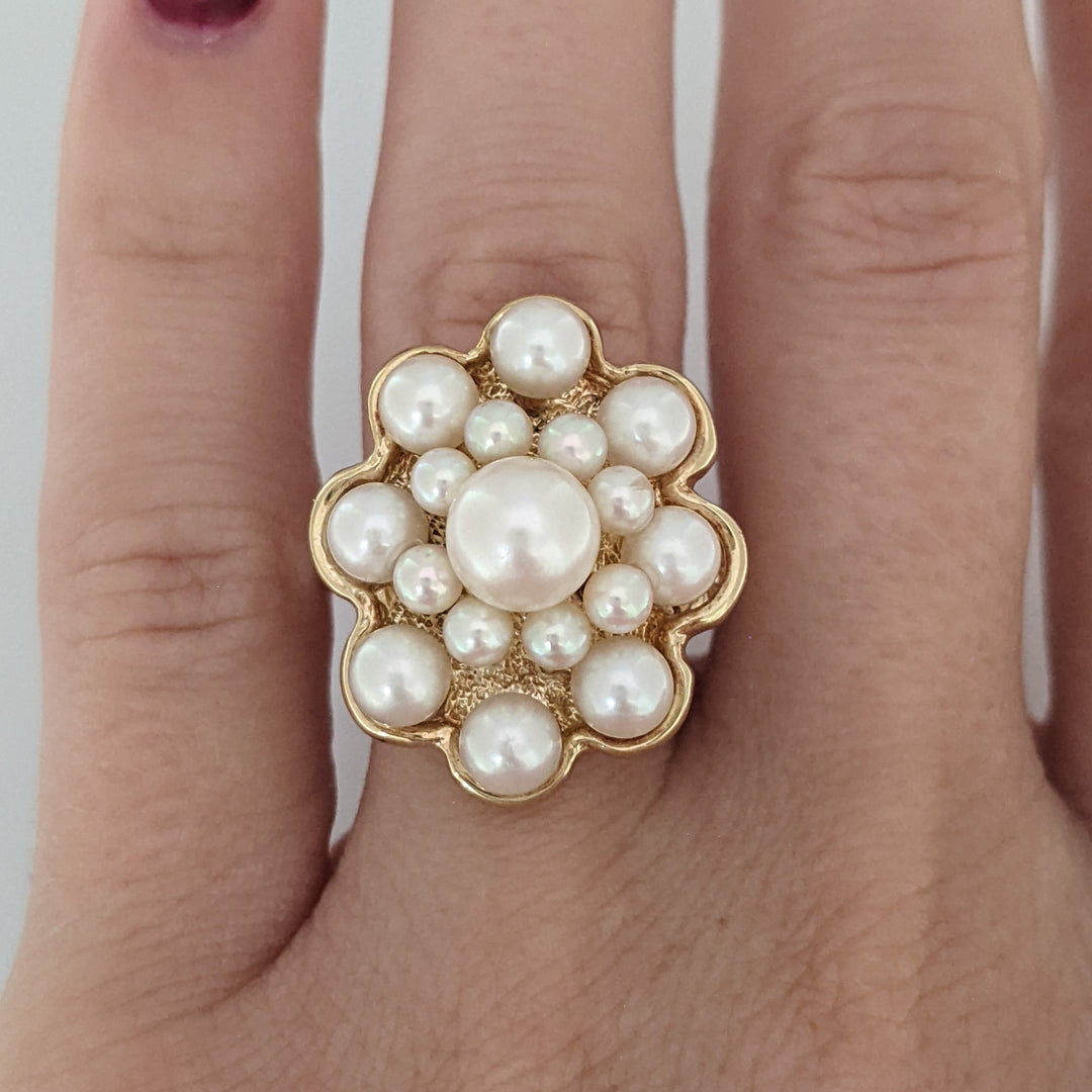 14K PEARL ROUND (17) CLUSTER ESTATE RING 9.5 GRAMS