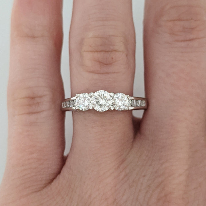 14K WHITE .87 CARAT TOTAL WEIGHT I1 G DIAMOND ROUND (11) ESTATE TRINITY RING 3.1 GRAMS