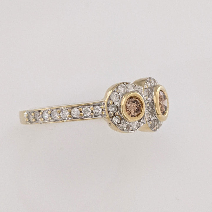 14K .95 CARAT TOTAL WEIGHT SI1 BROWN (3) WHITE (42) BEZEL HALO ESTATE RING 3.0 GRAMS