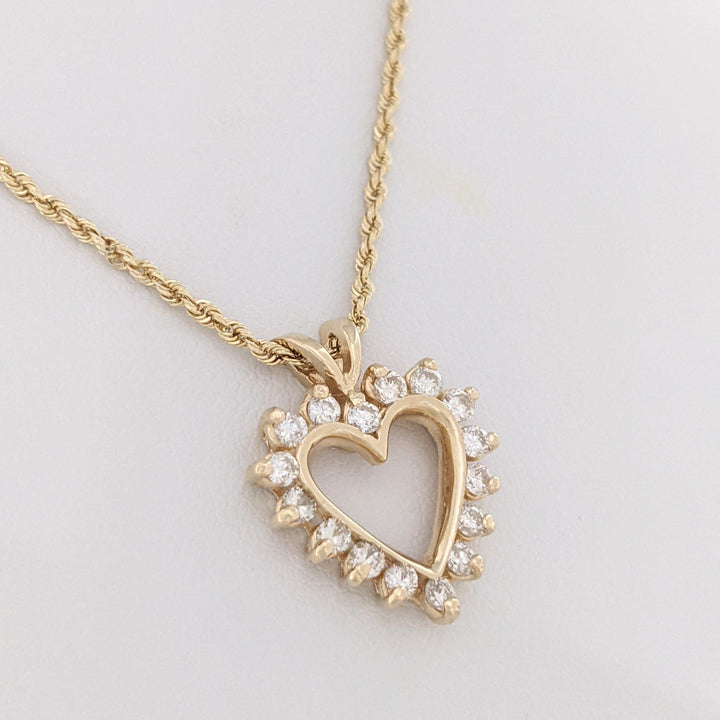 14K .40 CARAT TOTAL WEIGHT SI1 I DIAMOND ROUND (16) ESTATE HEART PENDANT &amp; CHAIN 4.5 GRAMS