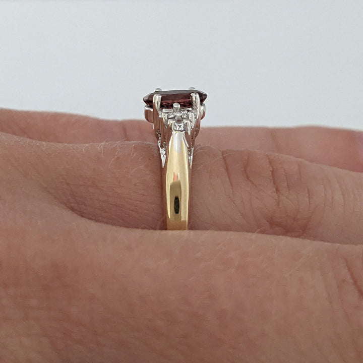 14K TOURMALINE OVAL 5X7 WITH (6) MELEE ESTATE RING 3.4 GRAMS