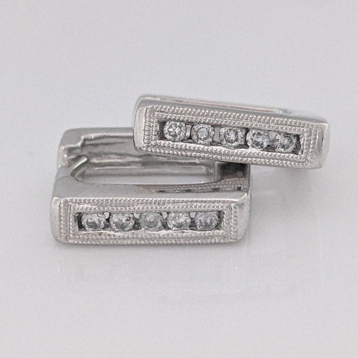 10K WHITE .15 CARAT TOTAL WEIGHT (10) ROUND SQUARE HOOP ESTATE EARRINGS 3.9 GRAMS