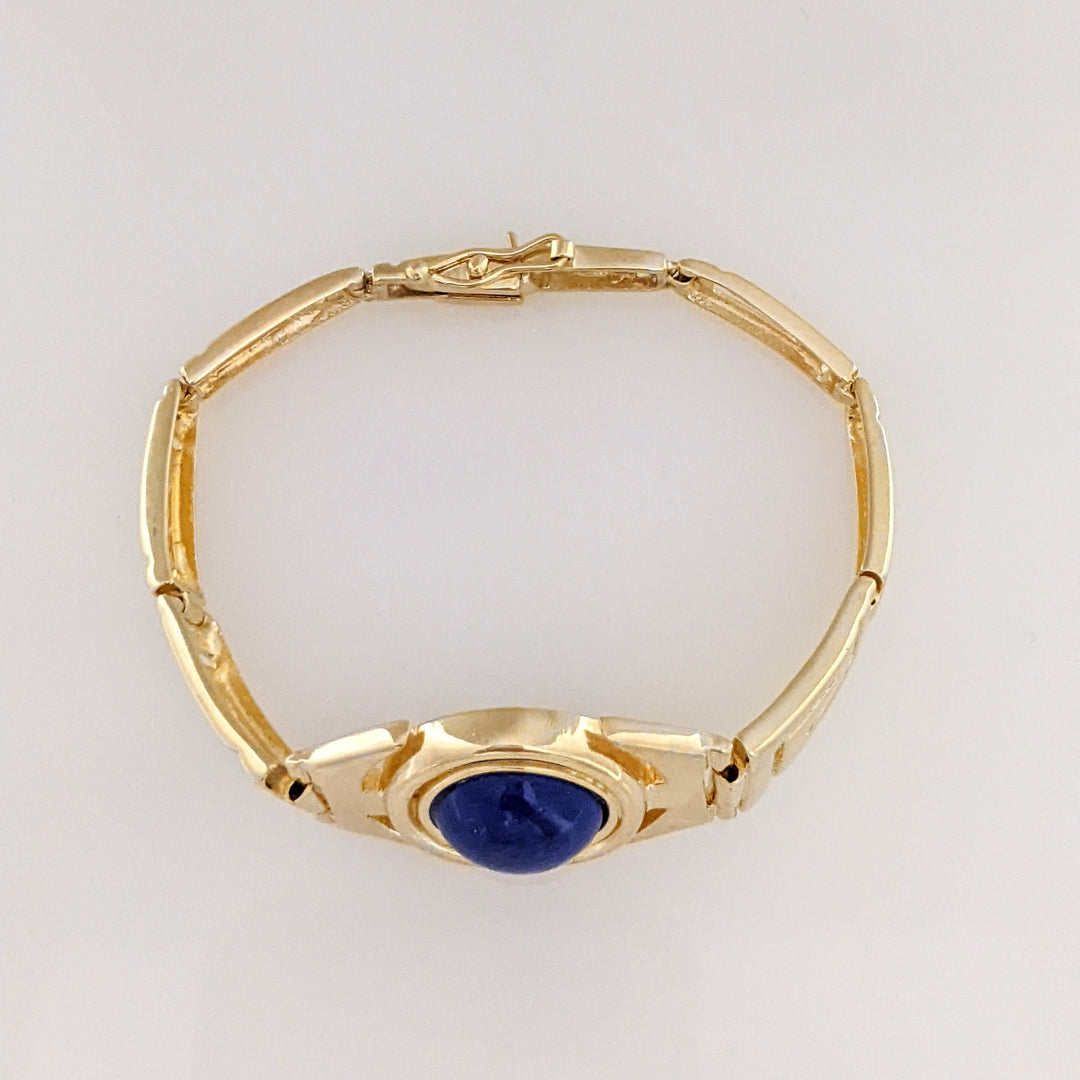 14K LAPIS ROUND 11.5MM AZTEC ESTATE BRACELET 15.0 GRAMS