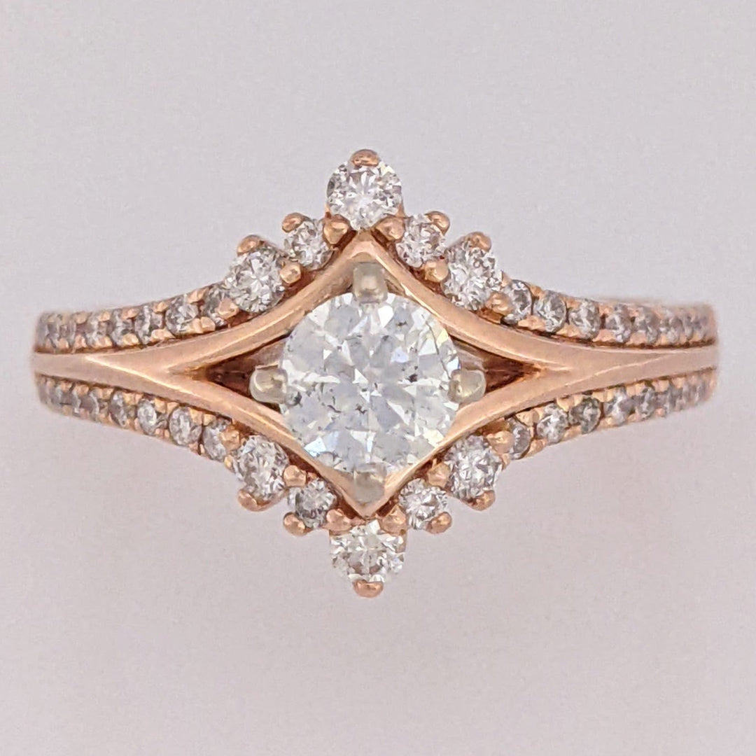 14K ROSE .89 CARAT TOTAL WEIGHT I1 J DIAMOND ROUND (47) ESTATE RING 5.3 GRAMS
