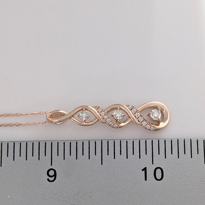 14K ROSE ROUND (16) MELEE "HEARTBEAT" TWIST ESTATE PENDANT & CHAIN 3.7 GRAMS