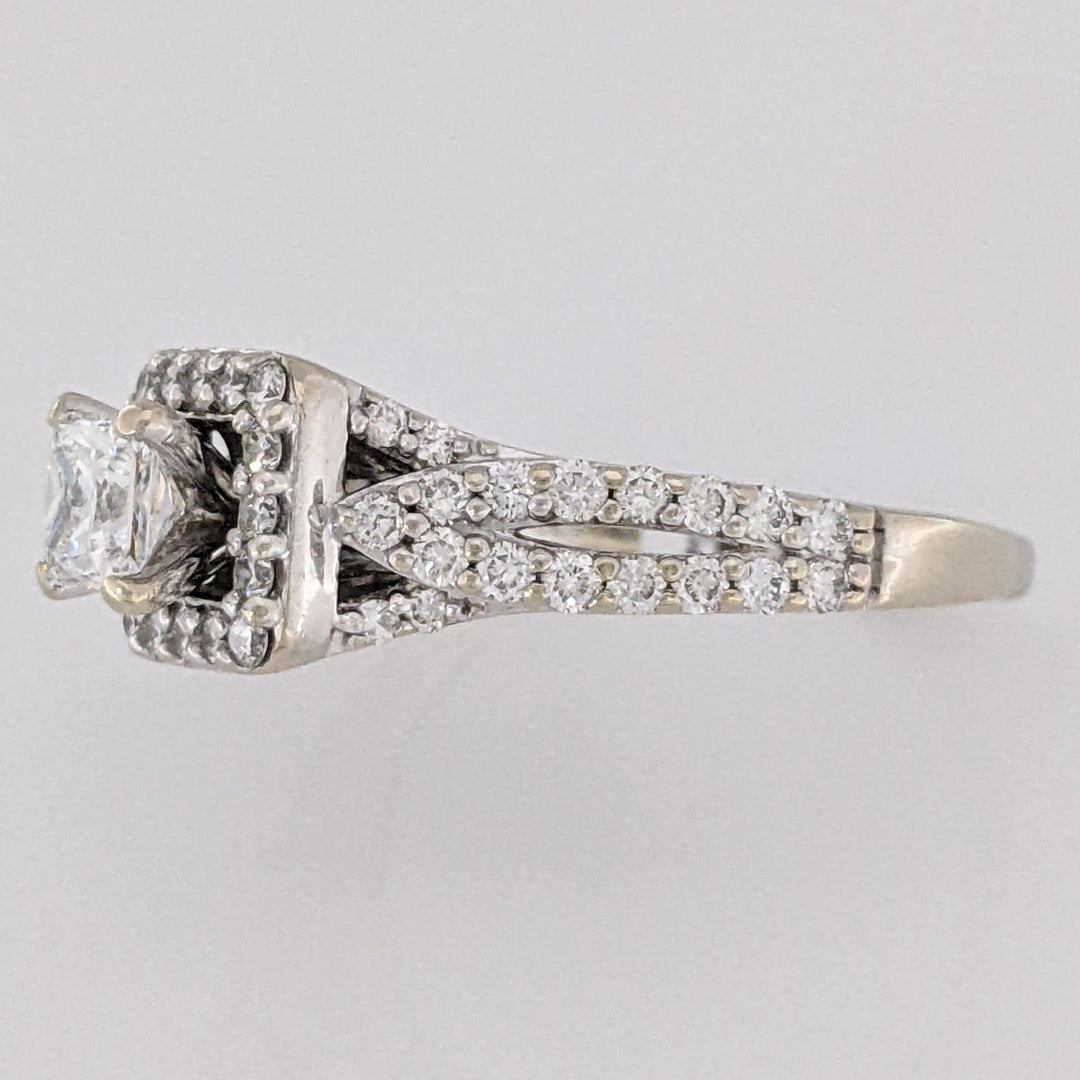 14K WHITE 1.59 CARAT TOTAL WEIGHT I1 G DIAMOND PRINCESS CUT WITH (72) ROUND ESTATE HALO RING 5.0 GRAMS