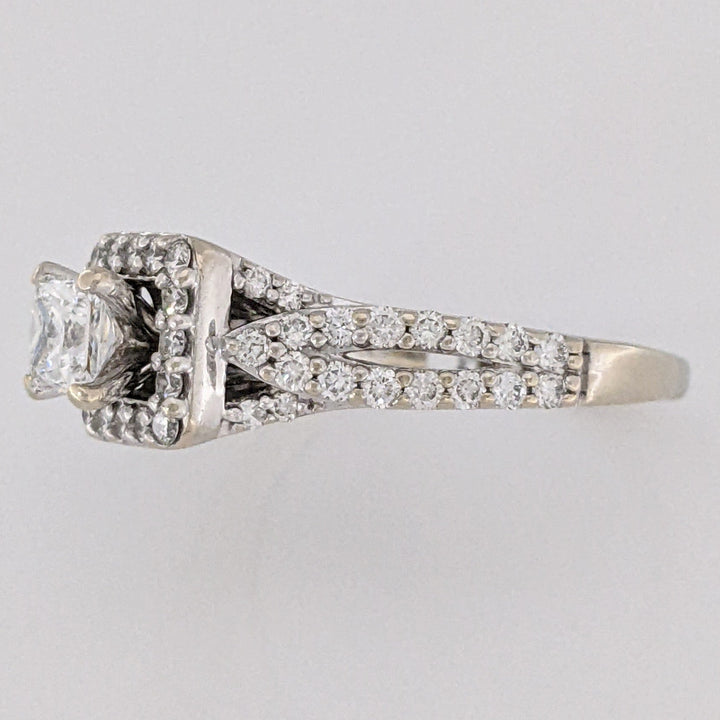 14K WHITE 1.59 CARAT TOTAL WEIGHT I1 G DIAMOND PRINCESS CUT WITH (72) ROUND ESTATE HALO RING 5.0 GRAMS