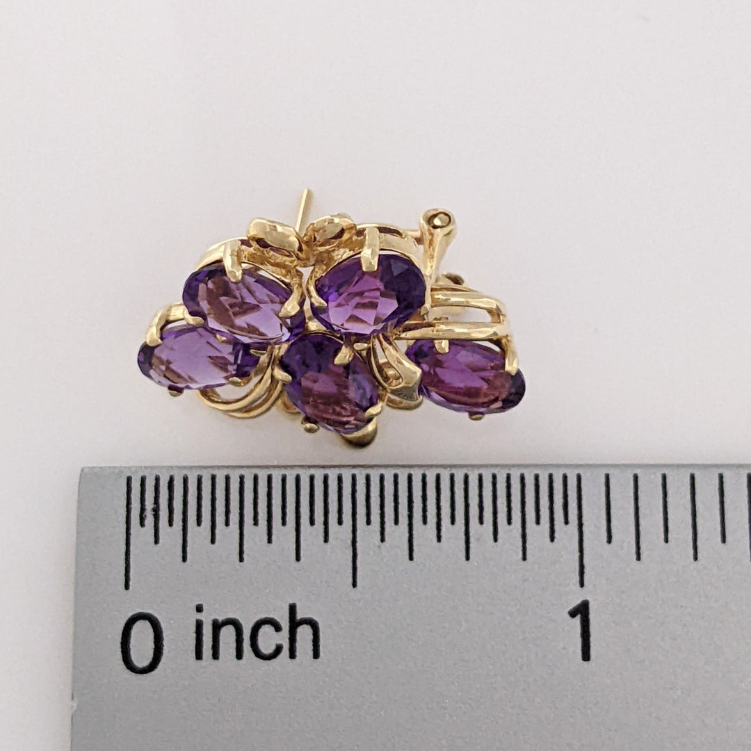 14K AMETHYST OVAL (10) 5X7 CLUSTER ESTATE EARRINGS 5.8 GRAMS