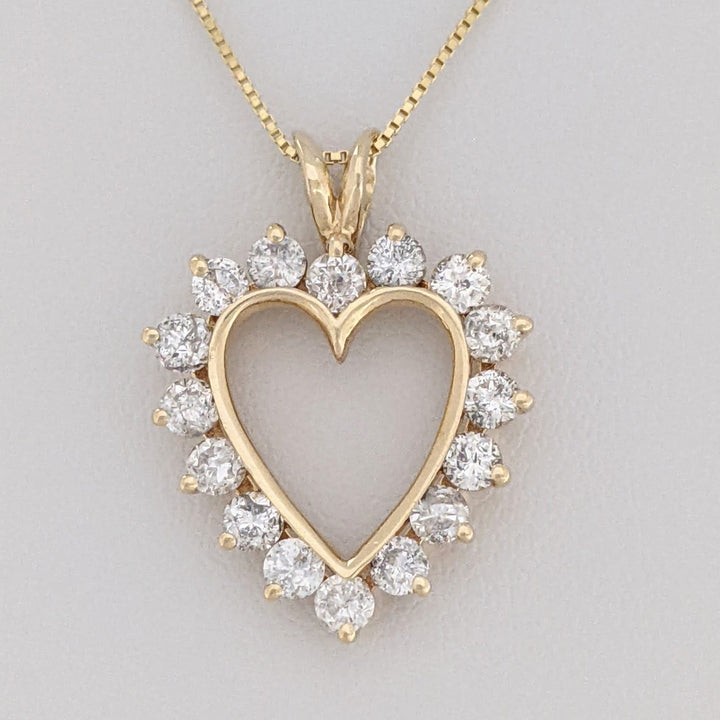 14K .80 CARAT TOTAL WEIGHT I1 H DIAMOND ROUND (16) ESTATE HEART PENDANT & CHAIN 2.7 GRAMS