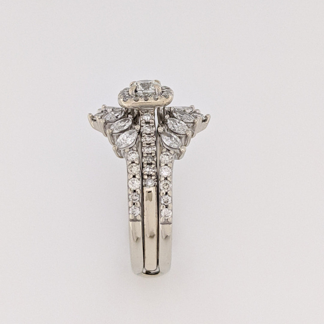 14K/ 10K WHITE 1.30CTW SI2 I DIAMOND ROUND (53) MARQUISE (12) ESTATE RING 6.6 GRAMS