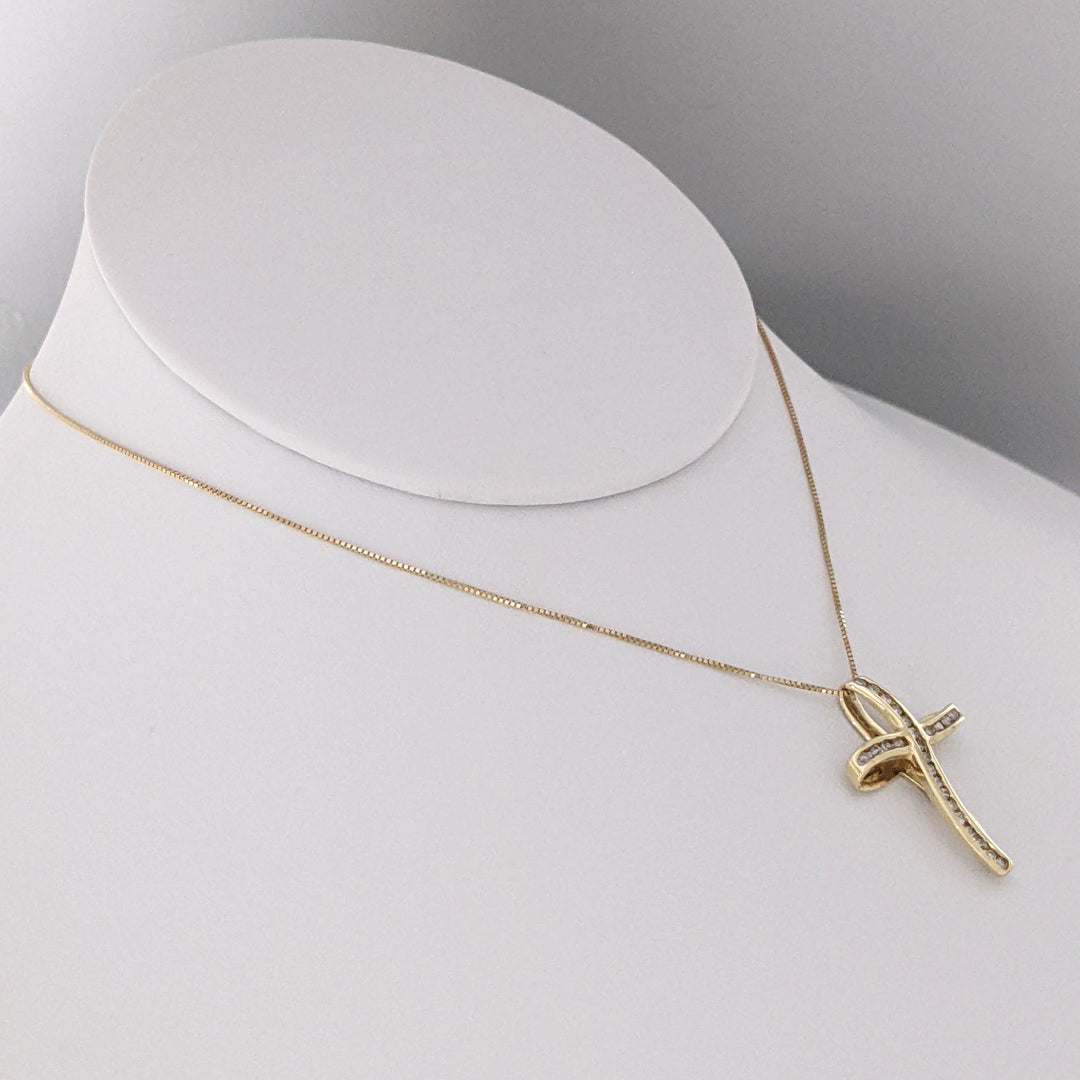 10K .25 CARAT TOTAL WEIGHT I1 I DIAMOND ROUND (25) ESTATE CROSS PENDANT &amp; 14K CHAIN 2.5 GRAMS